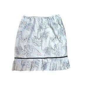 Unbranded Midi Skirt Ivory Cotton Zipper Skirt Palm Trees Contrast Line Size 16